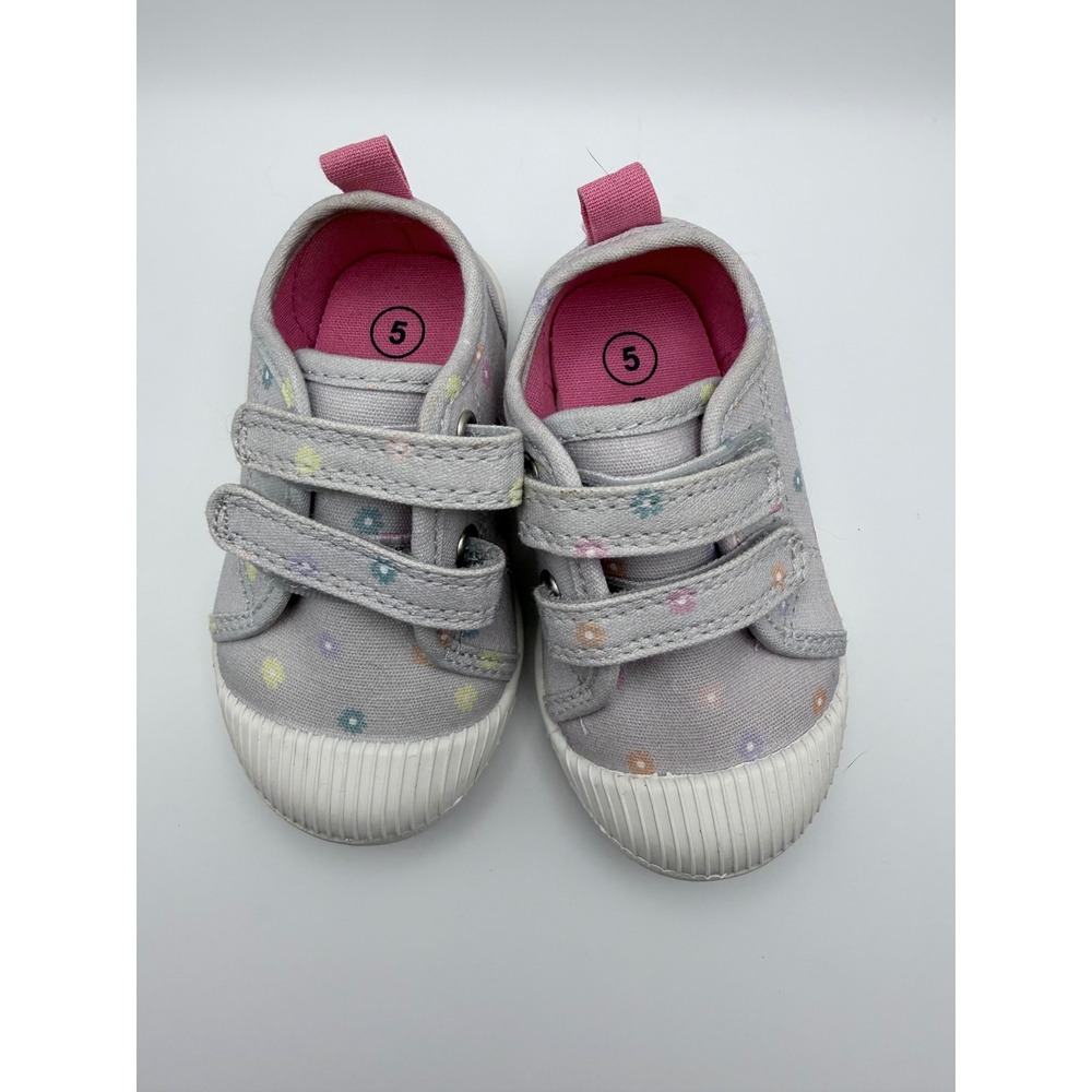 Cat & Jack Baby Girl's Sneakers Size 5 Gray Floral‎ Canvas Shoes Toddler - Picture 2 of 7